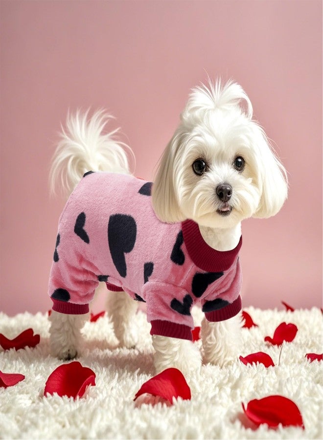 Sucrain Dog Sweaters Love Heart Pink Pajamas Chihuahua Pajamas for Small Dog Clothes for Yorkie Winter Warm Puppy Clothes (Love Heart, Small) - Image 5